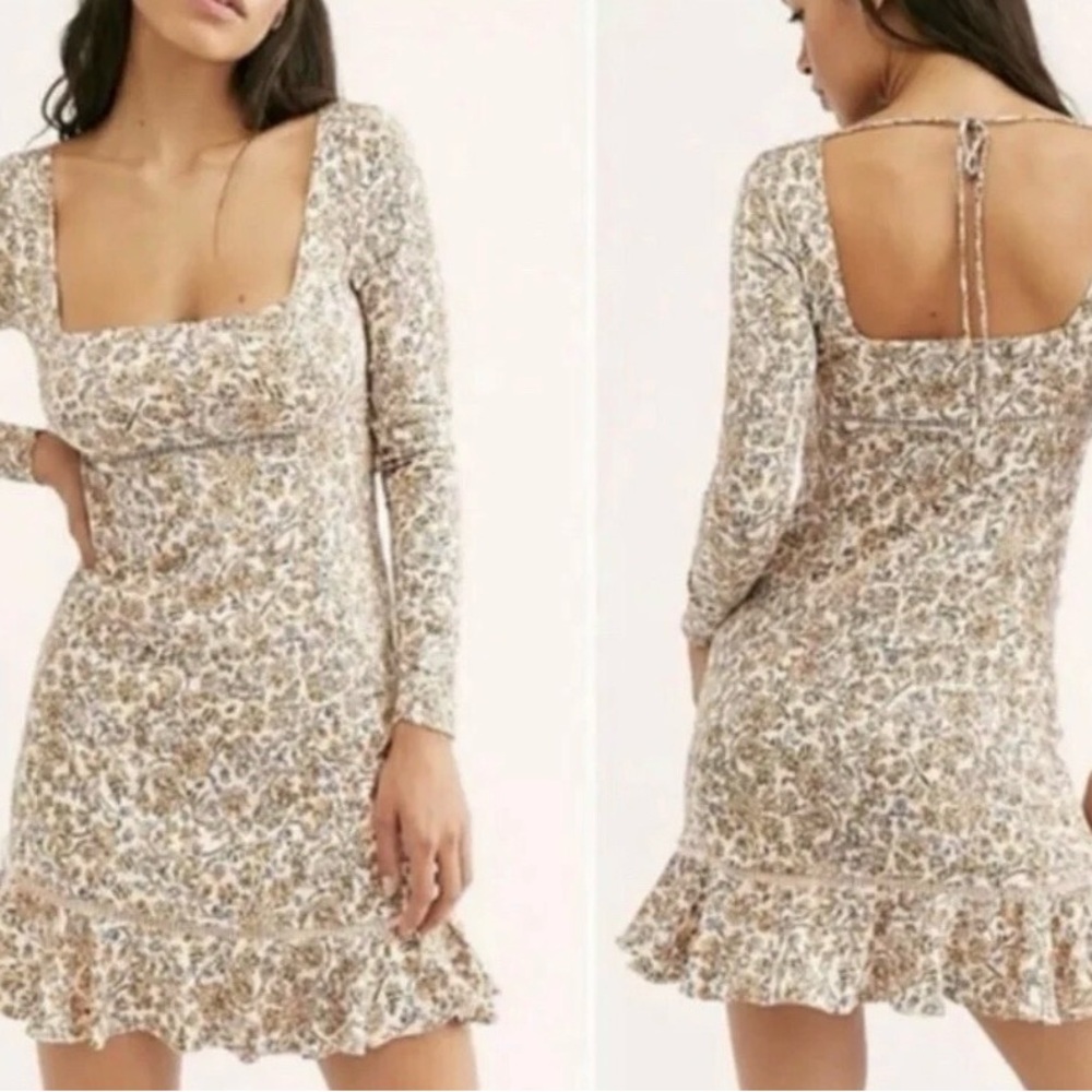 NWT FREE PEOPLE BOHEME MINIDRESS OB1017745 FLORAL IVORY COMBO SZ 6 $128